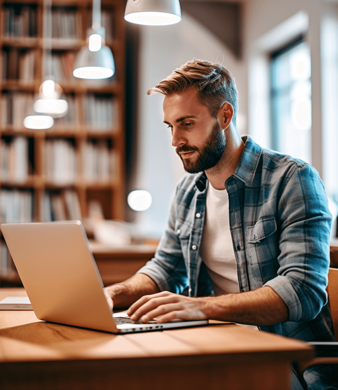 Person working on a laptop at a desk